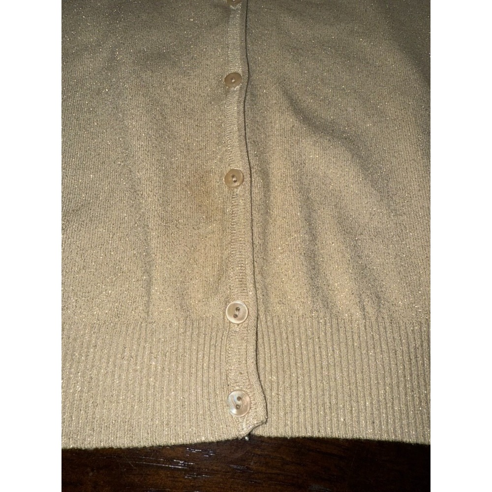 Talbots Made in Italy XL Gold Shimmer Wool Cardigan Holiday Metallic Sweater NYE - Picture 9 of 10